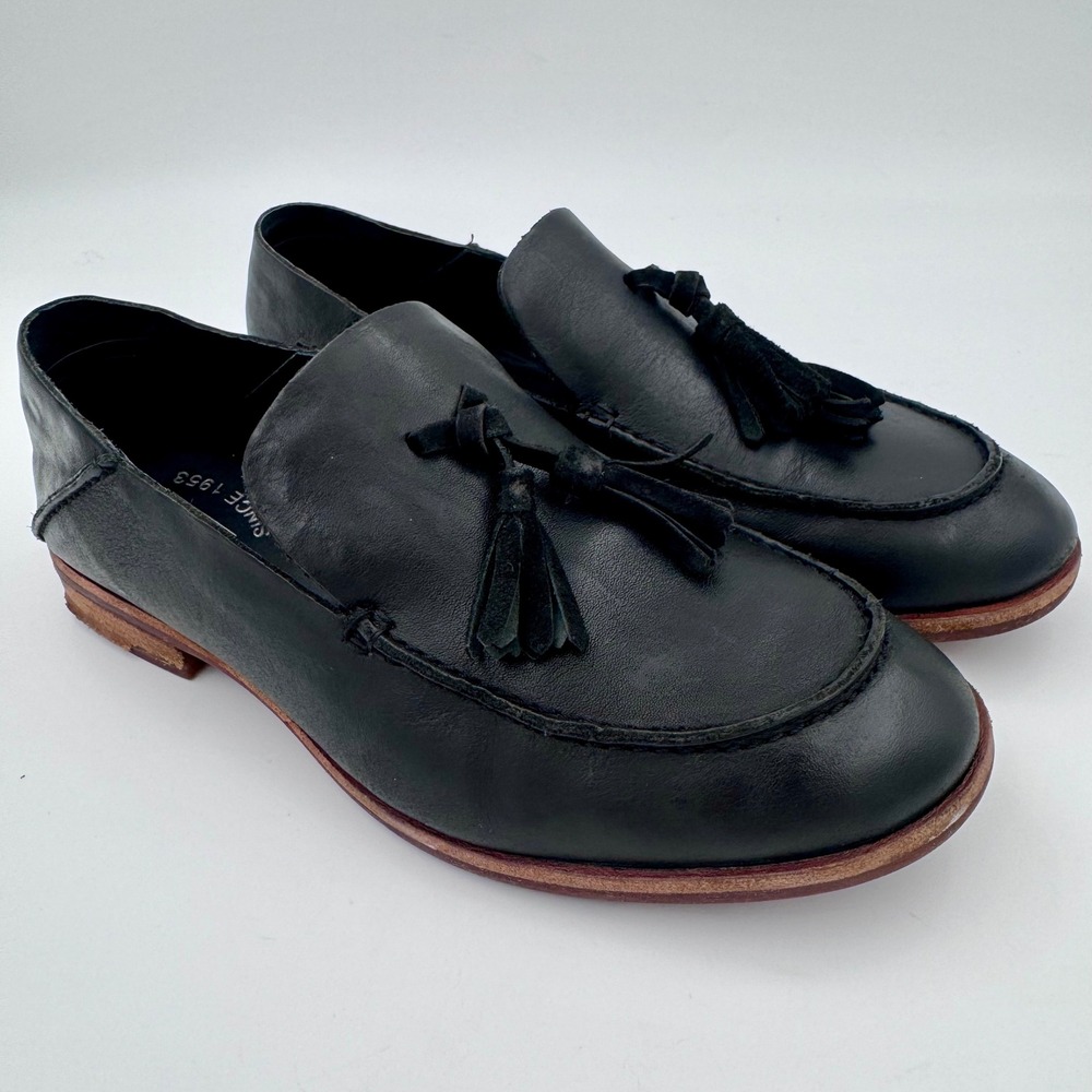 Kork-Ease Womens Black Leather Tassel Loafers Size 8M Flats